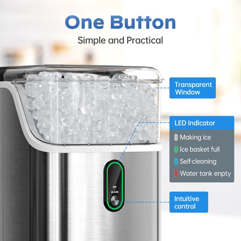 35 Lb. Nugget Stainless Steel Kitchen Countertop Ice Makers, Daily Production Chewable Ice Maker Machine for Camping and Party